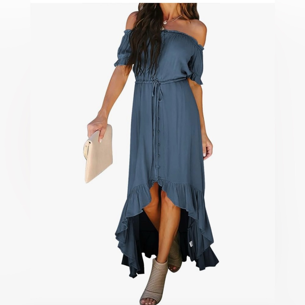 Happy Sailed Off The Shoulder Short Sleeve Ruffle High Low Cocktail Party dress